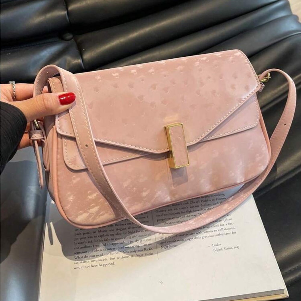 Pink vegan leather shoulder bag